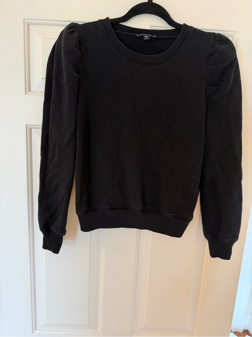Express Black Puff-Sleeve Crewneck Sweater